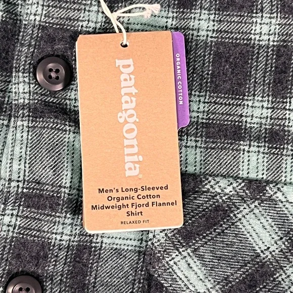 Patagonia Mens S LS Green Plaid Organic Cotton Midweight Fjord Flannel Shirt NWT